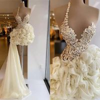 2022 White Ruffles Short Dresses Mini Prom Dress Beading Lac...