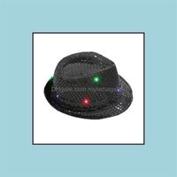 Party Hats Festive & Supplies Home Garden Mens Flashing Light Up Led Fedora Trilby Sequin Fancy Dress Dance Hat For Stage Wear Dro259d