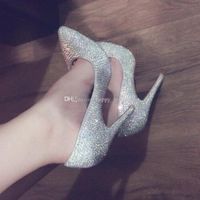 Women Shoes Fashion Sexy Rhinestone High Heels Shoe Red Bottoms Pointy Pumps Womens Brand Red Sole Crystal Wedding Dress Shoes heel 12-1 Gvf