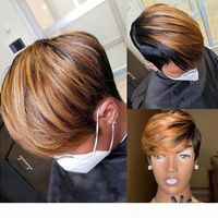 Pixie Cut Wig Human Hair Short Curly Pre Plucked Bleached Knots Brazilian Remy Hair Bob Wigs 13x4 Lace Front Human Density 180%260B