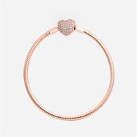 Luxury Fashion 18K Rose gold CZ diamond Heart Bracelets Original box for Pandora 925 Silver Smooth Snake Chain Bracelet242H