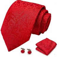 Bow Ties Vangise Red Floral 100% Silk For Men Gifts Wedding Slipsa gravata handduksset Set Business Groom1274Q