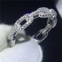 Cadena anillo de promesa de forma hecha a mano 100% SOILD 925 Joyas de plata esterlina 5a Circón CZ Anillos de boda de compromiso para mujeres