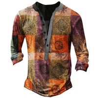 Erkek Tişörtler Vintage Baskılı Düğmeli V Guth Erkekler için Sıradan İnce Uzun Kollu Tee Mens 2022 Bahar Moda Kazak Sokak Giyim