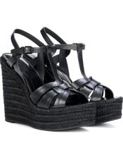 Women Sandal High Heels Wedges أحذية تحية جلد إسفين Espadrille Sandals تصميم فاخر الصيف الكعب الأسود الأبيض مضخة مضخة 35-43