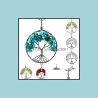 Pendant Necklaces Pendants Jewelry Natural Crystal Quartz Amethyst Opalite Rock Citrine Rose Turquoise Stone Red Agate Tree Of Life Chakra