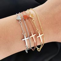 Collegamento, catena Kioozol Doppio cuore Doppio cuore con croce in oro rosa argento braccialetto colore per le donne di moda gioielli ZD1 Ko1