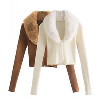 TRAF Women Fashion with Tie Faux Fur Term Cardigan Sweater Cardigan Vintage Long Sleeve Ender Ofter.