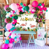 Party Decoration Summer Pink Flamingo Decor Balloon Banner Tropical Hawaiian Birthday Supplies Luau Aloha