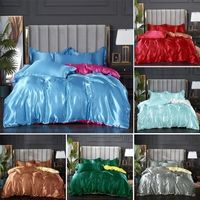 Solid Color Bedding Set Luxury Rayon Satin Duvet Cover Washed Soft Sheet and Pillowcases Twin Queen King Size 220514