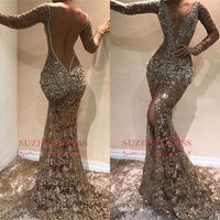 2022 Sexy Long Sleeves Mermaid Prom Dresses Sexy Backlesss African Evening Gown Full Lace Formal Party Pageant Bridesmaid Dress BC097