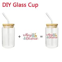 12oz 16oz Sublimación Cazas de vidrio transparente 16 oz Vumor en forma de vaso Bamboo Tapa Cóctel Cup Ice Cola Far Home Straw Taza al por mayor