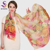 Novo primavera, as damas de seda pura cachecol de seda acessórios de inverno Design longo lenços rosa envoltem mulheres digital injekt sunshade shawl j220713