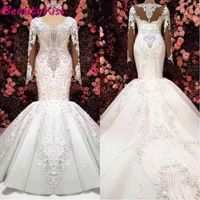 Otros vestidos de novia Africa Luxury White Mermaid Vestido 2022 Llegada de talla grande Cristales árabes Beading de manga larga de la manga larga