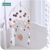 Bopoobo 1set Silicone Beads Baby Mobile Beech Wood Bird Rattles Wool Balls Kid Room Bed Hanging Decor Nursing Children Products 220531