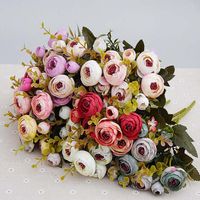 Fleurs décoratives couronnes 10heads / faisceau de soie en soie roses Bouquet de mariée pour la maison de mariage de Noël décoration fausse plantes artificielles