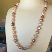 Hand knotted necklace natural 11-12mm white pink purple freshwater baroque pearl sweater chain fashion jewelry 50cm