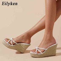 Nxy Sandals Summer High Heels Wedge Platform Slippers for Women Comfortable Simple Solid Color Female Narrow Band Shoes