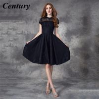 Party Dresses Century Knee-Length Black Cocktail Short Sleeves Homecoming Jewel Prom With Lace Vestidos De FiestaParty