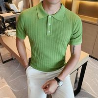 Camisas casuais masculinas 2022 British Style Men tricotizando a manga curta corel sólida negócio de lapela superior vestuário social 3xl