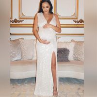 Party Dresses Maternity Gowns Mermaid Sleeveless Parkly Sequin Long Frock Robe Soiree Sexy Formal Dress Vestido Pregnant Evening DressesPart
