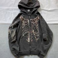 Deeptown Y2K Gothic Streetwear Skeleton Print Oversize Hoodi...