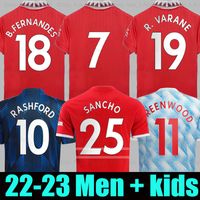21 22 Sancho Soccer Jerseys Fans Player Versie Man Bruno Fernandes Lingard Pogba Rashford Shaw Greenwood Football Shirt 2021 2022 Mannen + Kids Kit Sets