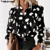 Женские блузкие рубашки Женские элегантные блузенные блузки в горошек-дот леопардовые женские женщины 2022 летние V-образные с длинным рукавом повседневные топы женщины