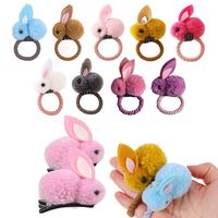 Girls 'schattige bal pompoms bunny haar stropdas banden clips kids garen pom pom konijn elastische haar ring houder voor kinderen