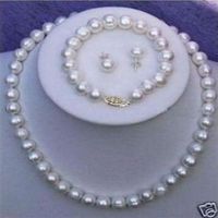 8-9mm White Cultured Freshwater Pearl Necklace Bracelet & Earring Set273S