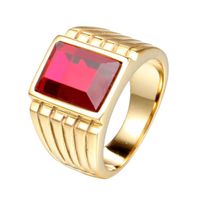 Cluster Rings Square Red 5A Zircon Diamonds Gemstones For Men 18k Gold Filled Titanium Stainless Steel Bague Jewelry Cool Band Accessory