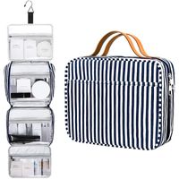 Cosmetic Bags & Cases Makeup Bag Travel Hanging Large Capacity Striped Toiletry Organizer For Women With 4 Compartments & 1 Sturdy Hook