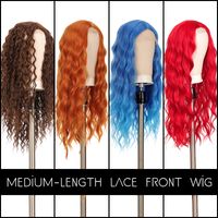 Costume Accessories Lace Wig Synthetic Front Lace Wigs Deep Wave Hand-tied Red Brown Blue Orange Wigs for Women Long Wavy Curly Daily Wear
