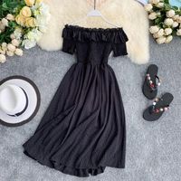 Casual Dresses Summer Dress With Sleeves Women's Ladies Solid Short Sleeve Off Shoulder Ruffles Mini Long Maxi For WomenCasual