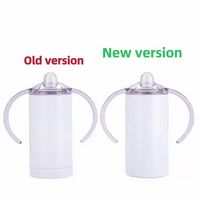12oz STRAIGHT Sublimation Kids tumbler with handle lid White Blank Sippy Cups Stainless Steel Water Bottles Double Insulated Vacuum Drinking DIY Milk C0627x18