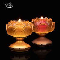 Lotus Oil Glass Lamp Candle Holder Buddha Retro Buddhist Glass Candlestick Buddha Hall Oil Lamp Buddha Tea Light Stand Decor X6T H220419