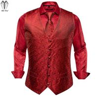 Hitie Seidenmänner Westen Hemden Set Jacquard Red Weste Shirt Biege Biege Biegertuch Cufflinks für Männer Hochzeitsgeschäftsgeschenk xxxl J220811