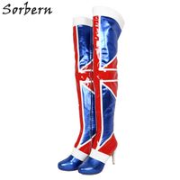 Sorbern Thigh High Boots Unisex High Heel Round Toe Custom Wide Calf Fit Thigh High Long Boot Stilettos Platform Mix Colors