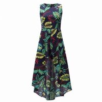 Women's Sleeveless Scoop Neck Floral Print Rayon Split Maxi Dress Casual Fashion Hi-Low Summer Romper Jumpsuit295S