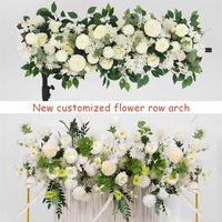 100cm 50cm Artificial Wedding Flowers Wall Iron Arch Backdrop Decor Supplies Fake Silk Peony Rose Row Table Centerpiece Arrange 220513
