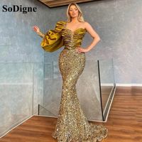 SoDigne One Shoulder Shinny Evening Dresses Beads Crystal Tiered Puff Sleeves Formal Party Dress Long Prom Gowns 220429