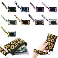 10 Design Imprimé de tournesol Leopard Fleur Néoprène Passeport Credit Card Carte de crédit bracelets Portefeuille à fermeture éclair multifonction avec porte-clés pour filles