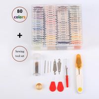 Yarn 80Color Embroidery Thread With Organizer Box Floss Needle Threader Cutter Thimble Cross Stitch Sewing Scissors DIY Tool Kit