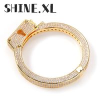 18K Gold Plated Cuff Bangle Iced Out Zircon Handcuff Bracelets for Mens Hip Hop Jewelry Gift236S