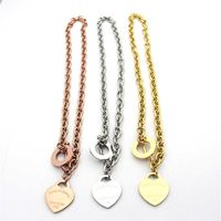 famous brand jewerly 316L titanium Steel 18K gold plated necklace short chain silver man heart necklace pendant for women couple g300R