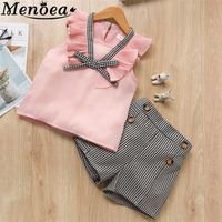 Menoea Girls Clothing Sets Style Summer Childrens Clothes Cute Dots Lace Bow Short Pants 2pc Suits Kids Outfits 220616