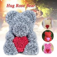 Rose Flower 25cm Teddy Rose Bear With Box Valentine's Day Gift Artificial PE Flower Bear Soap Foam of Roses Birthday Gifts1210P