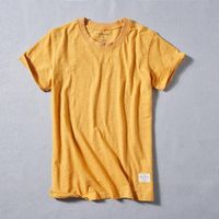 Мужские футболки желтый короткий рукав для мужчин лето чистое хлопковое вырез