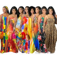 2022 Bayan Günlük Elbiseler Tasarımcı Seksi Maxi Elbise Kravat Boyalı Renkli Baskılı Askı Gevşek Düğün Etek Artı Boyutu L-5XL