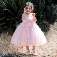 Vestidos de menina Vestido de verão Lolita 1-5 anos meninas Flores arco renda rosa Faculdade Faculdade Prom Roupas de casamento de bebê TulesGirl's